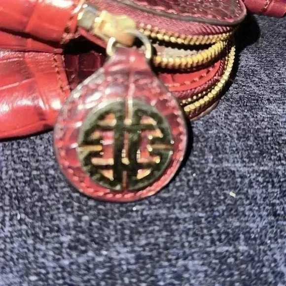 👜Antonio Melani 🇮🇹Large Burgundy Leather Croc Embossed Satchel Handbag - Picture 13 of 13